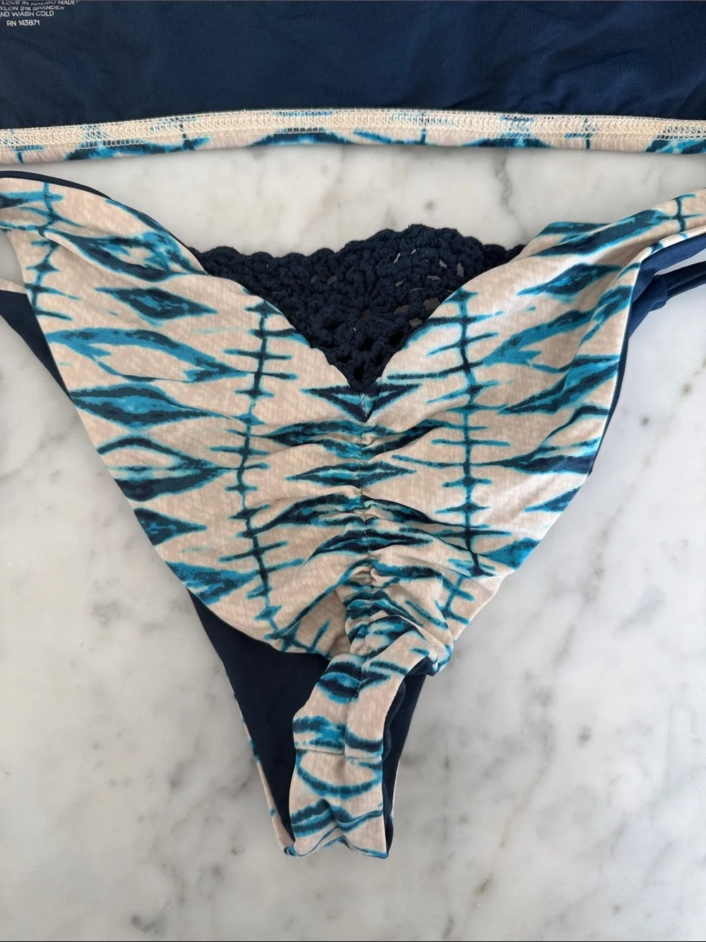 Frankie's Bikinis Navy and Cream Strappy Bikini - Small Top and Medium Bottom